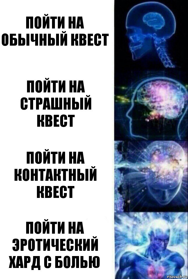 Пойти на обычный квест Пойти на страшный квест Пойти на контактный квест Пойти на эротический хард с болью, Комикс  Сверхразум