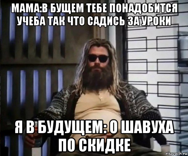 мама:в бущем тебе понадобится учеба так что садись за уроки я в будущем: о шавуха по скидке, Мем Толстый Тор