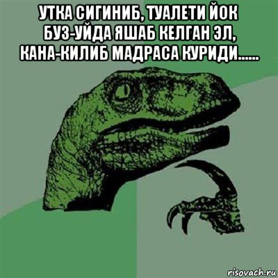 утка сигиниб, туалети йок буз-уйда яшаб келган эл, кана-килиб мадраса куриди...... , Мем Филосораптор