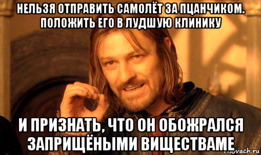 нельзя отправить самолёт за пцанчиком. положить его в лудшую клинику и признать, что он обожрался заприщёными виществаме, Мем Нельзя просто так взять и (Боромир мем)