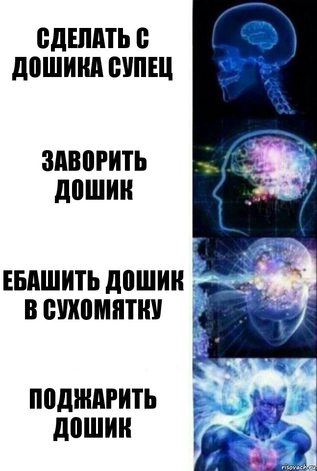 Сделать с дошика супец Заворить дошик Ебашить дошик в сухомятку Поджарить дошик