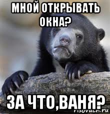 мной открывать окна? за что,ваня?, Мем грустный медведь