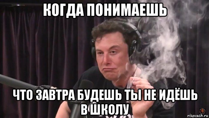 когда понимаешь что завтра будешь ты не идёшь в школу, Мем Илон Маск