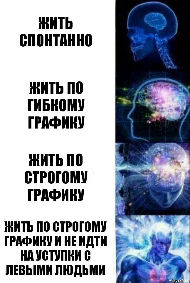 Жить спонтанно Жить по гибкому графику Жить по строгому графику Жить по строгому графику и не идти на уступки с левыми людьми, Комикс  Сверхразум