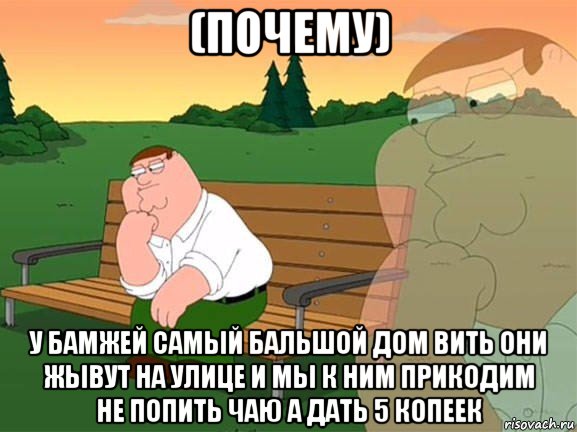 (почему) у бамжей самый бальшой дом вить они жывут на улице и мы к ним прикодим не попить чаю а дать 5 копеек