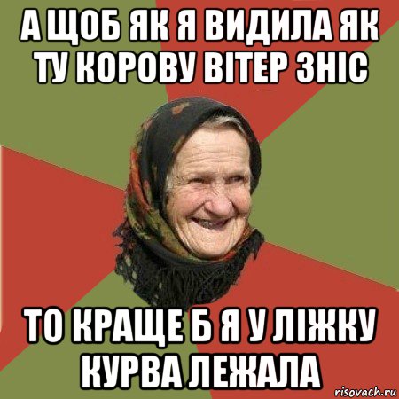 а щоб як я видила як ту корову вітер зніс то краще б я у ліжку курва лежала