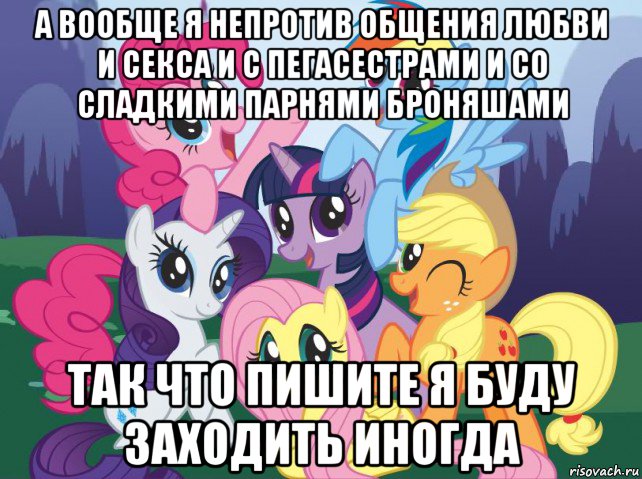 а вообще я непротив общения любви и секса и с пегасестрами и со сладкими парнями броняшами так что пишите я буду заходить иногда, Мем My little pony