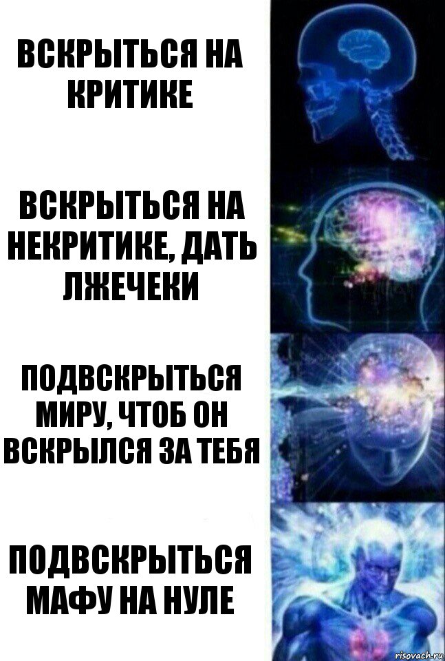 Вскрыться на критике вскрыться на некритике, дать лжечеки подвскрыться миру, чтоб он вскрылся за тебя подвскрыться мафу на нуле, Комикс  Сверхразум