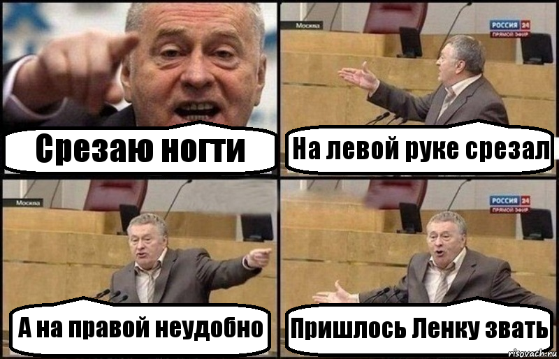 Срезаю ногти На левой руке срезал А на правой неудобно Пришлось Ленку звать, Комикс Жириновский