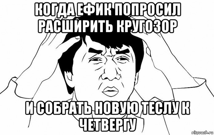 когда ефик попросил расширить кругозор и собрать новую теслу к четвергу