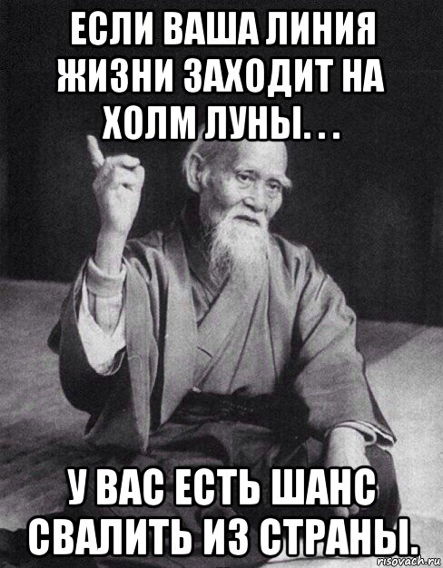 если ваша линия жизни заходит на холм луны. . . у вас есть шанс свалить из страны., Мем Монах-мудрец (сэнсей)