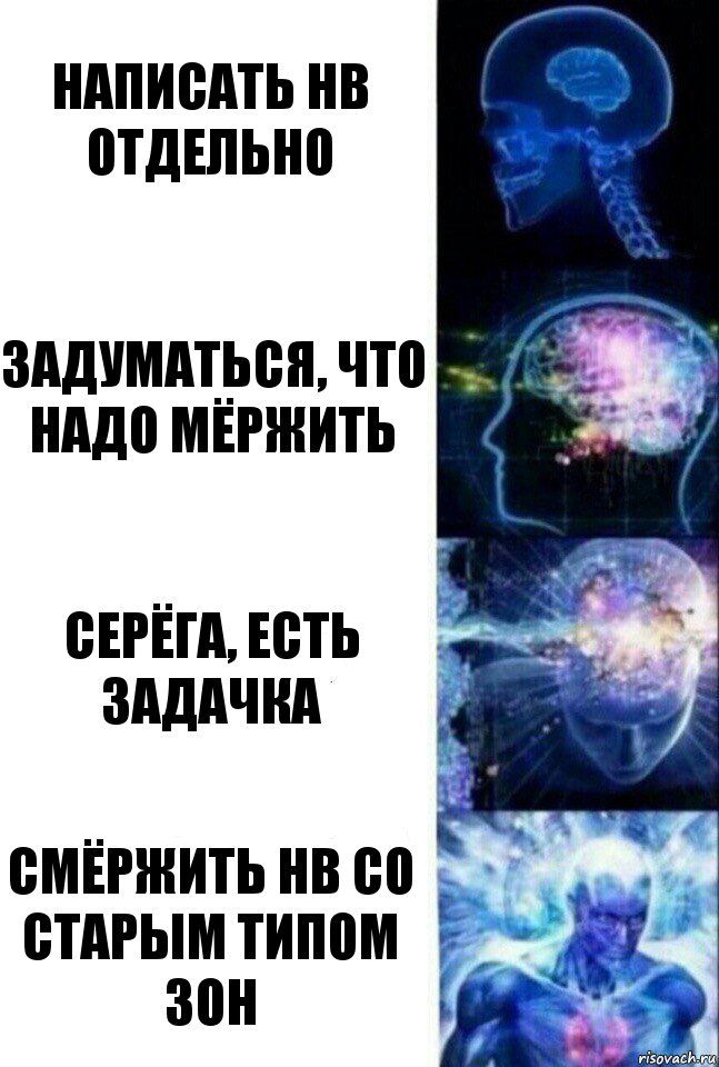 Написать HB отдельно Задуматься, что надо мёржить Серёга, есть задачка Смёржить HB со старым типом зон, Комикс  Сверхразум