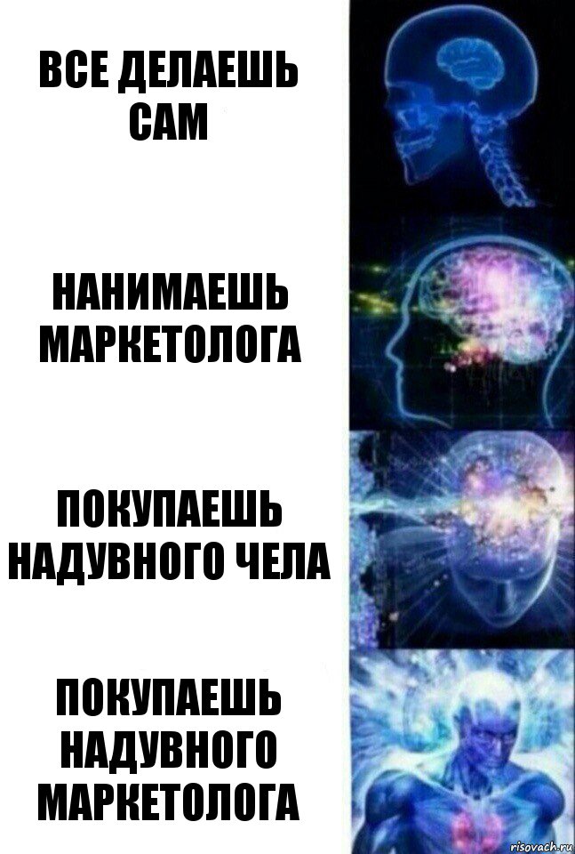 Все делаешь сам Нанимаешь маркетолога Покупаешь надувного чела Покупаешь надувного маркетолога, Комикс  Сверхразум