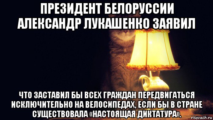 президент белоруссии александр лукашенко заявил что заставил бы всех граждан передвигаться исключительно на велосипедах, если бы в стране существовала «настоящая диктатура».