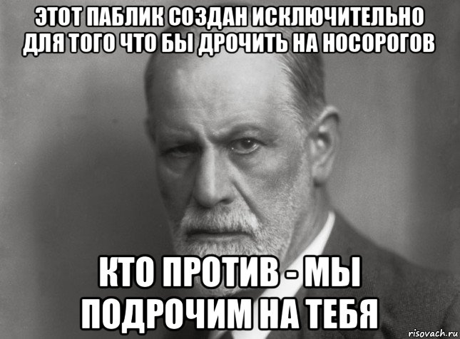 этот паблик создан исключительно для того что бы дрочить на носорогов кто против - мы подрочим на тебя, Мем  Фрейд