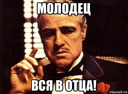 Мем отец. Отец Мем. Батька мемы. Вся в отца картинка. Крестный отец ты молодец.