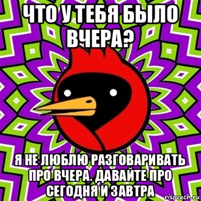 что у тебя было вчера? я не люблю разговаривать про вчера. давайте про сегодня и завтра, Мем Омская птица