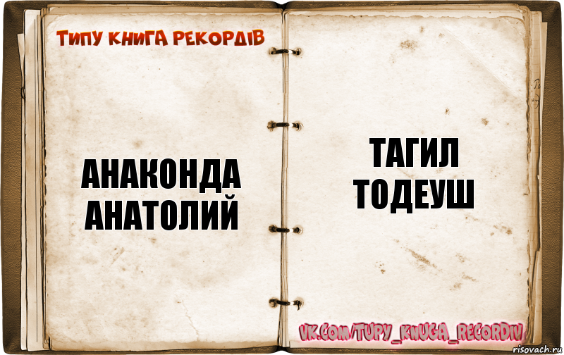 Анаконда
Анатолий ТАГИЛ
ТОДЕУШ, Комикс  Типу книга рекордв