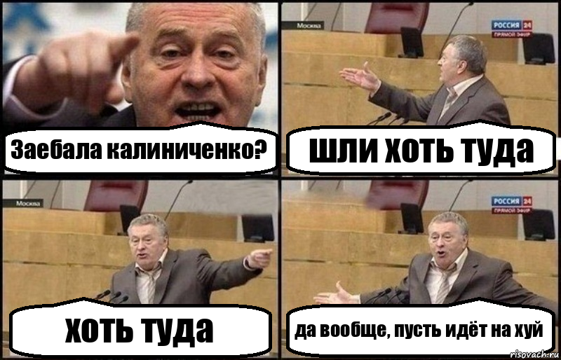 Заебала калиниченко? шли хоть туда хоть туда да вообще, пусть идёт на хуй