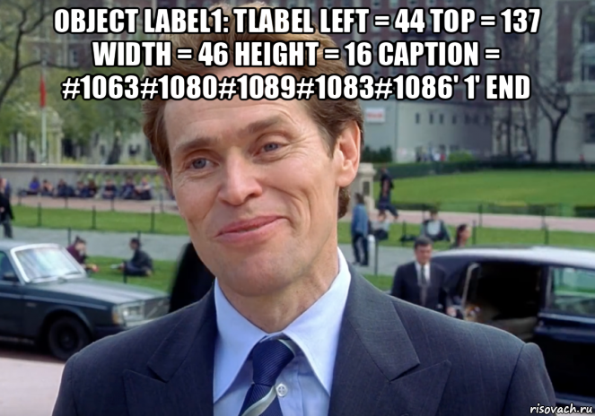 object label1: tlabel left = 44 top = 137 width = 46 height = 16 caption = #1063#1080#1089#1083#1086' 1' end , Мем Знаете я и сам своего рода учёный
